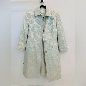 Banana Republic Flowery Blue and Silver Brocade Silk Coat